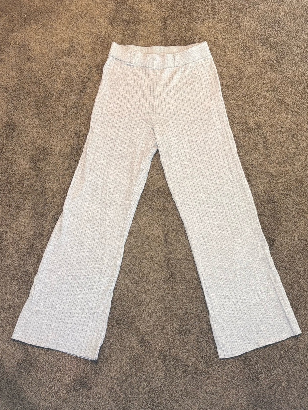 JustFab Grey Ribbed Knit Wide Leg Pants with Belt Loops - Size Small